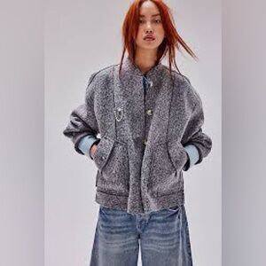 Free People Willow Bomber Jacket Small Oversized Teddy Textured Cozy Boho